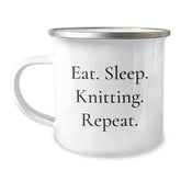 Knitting Enthusiasts Gifts from Men to Women, Eat. Sleep. Knitting. Repeat. Funny Camping Mug for Graduation Unique Gifts - Image 1